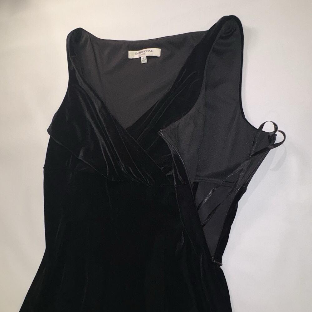 VNTG Evan Picone Black Velvet Dress 16 Sleeveless Midi Whimsygoth Romantic 90s - Picture 4 of 10